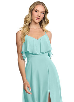 Azazie Jean Bridesmaid Dresses Aqua A-Line Chiffon Convertible Dress image3