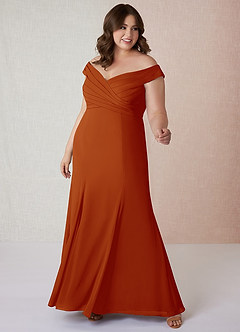 Azazie Lecia Bridesmaid Dresses Paprika Empire Off-The-Shoulder Pleated Chiffon Convertible Dress image8