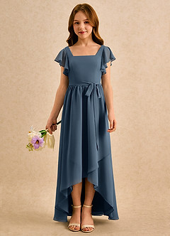 Azazie Milly Girls Formal Blomsterpigekjoler A-Line Plisseret Chiffon Asymmetrisk Kjole image3