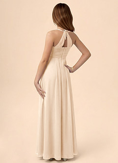 Azazie Ginny Junior Robe Trapèze en Mousseline de soie Plissée Albâtre Blanc image2