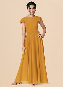 Azazie Payton Junior Butterscotch A-Line Bow Chiffon Dress image1
