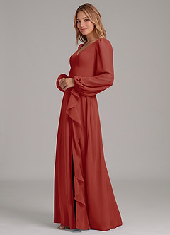 Azazie Simone Bridesmaid Dresses Terracotta A-Line Long Sleeve Chiffon Dress image6