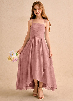 Azazie Twilight Girls Formal Sukienki dla dziewczynek sypiących kwiaty Litera A Plisowana Kwiatowe wypalenie Asymetryczny Sukienka image3