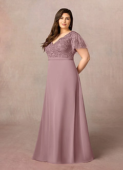 Azazie Singer Mother of the Bride Dresses Dusty Rose A-Line V-Neck Lace Chiffon Dress image8