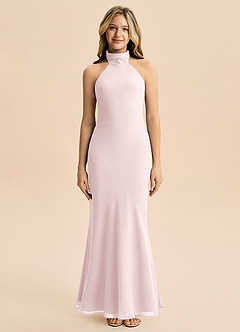 Azazie Velli Junior Blushing Pink Mermaid High Neck Chiffon Dress image3