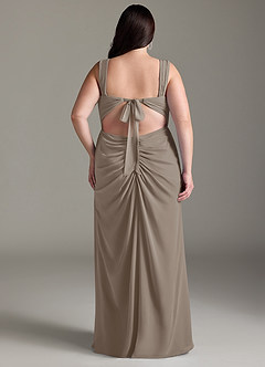 Azazie Jesaphine Bridesmaid Dresses Taupe Sheath Bow Chiffon Dress image9