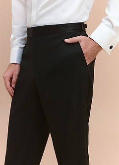 front Classic Negro Pantalones de esmoquin con solapa de pico