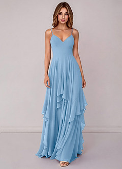Azazie Zaina Brautjungfernkleider A-Linie Chiffon Kleid Puderblau image4