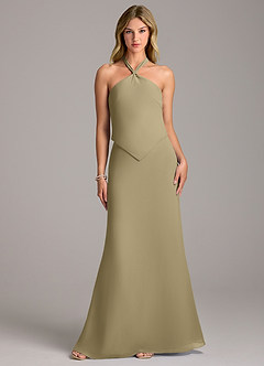 Azazie Keisha Bridesmaid Dresses Moss Green Sheath Chiffon Dress image1