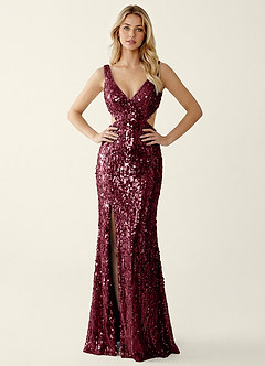 Gnoliama Burgundy Sequin Embroidery Prom Dress image3