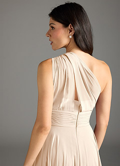 Azazie Charlize Bridesmaid Dresses White Alabaster A-Line One Shoulder Chiffon Dress image6