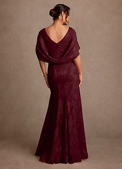 Azazie Belladonna Mother of the Bride Dresses Cabernet Mermaid Pleated Floral Burnout Dress image3