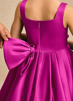 Azazie Lillian Jurken voor bloemenmeisjes Baljurk Jurk van Mat Satijn Geplooid Fuchsia image5