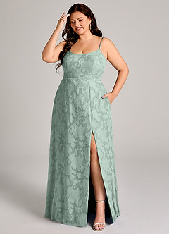 Azazie Moira Bridesmaid Dresses Agave A-Line Side Slit Floral Burnout Dress image7