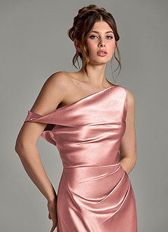 Azazie Emerson Bridesmaid Dresses Dusty Rose Mermaid Off the Shoulder Metallic Satin Dress image7