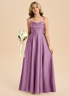 Azazie Bear Junior A라인 스윗하트 네크라인 스트레치 새틴 플로어 길이 주니어 신부 들러리 드레스 image7