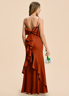 Azazie Lioren Junior Paprika Sheath Bow Stretch Satin Dress image1