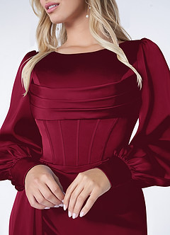 Azazie Raye Bridesmaid Dresses Burgundy Mermaid Long Sleeve Stretch Satin Dress image5