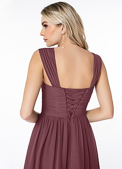 Azazie Angie Bridesmaid Dresses Sangria A-Line Corset Chiffon Dress image3