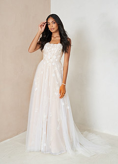 Azazie Armadan Wedding Dresses A-Line Sequins Tulle Cathedral Train Dress image3