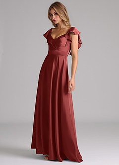 Azazie Leilani Bridesmaid Dresses Terracotta A-Line Ruched Stretch Satin Dress image8
