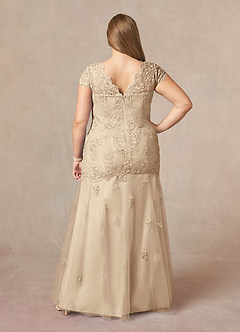 Azazie Marbella Mother of the Bride Dresses Champagne Mermaid Queen Anne Sequins Lace Dress image9
