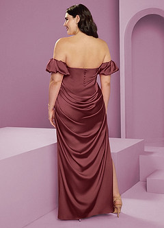 Barbie ♥ Azazie Bridesmaid Dresses Merlot Sheath Off the Shoulder Stretch Satin Convertible Dress image11