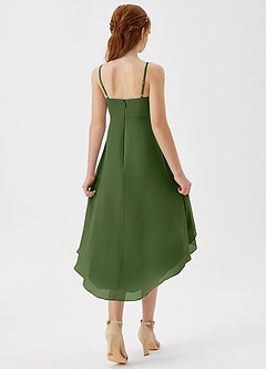 Azazie Mariam Junior Olive A-Line Pleated Chiffon Dress image6