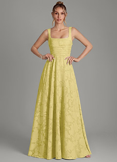 Azazie Azaria Bridesmaid Dresses Canary A-Line Corset Floral Burnout Dress image1