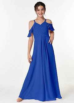 Azazie Dakota Junior Royal Blue A-Line Off the Shoulder Chiffon Dress image1