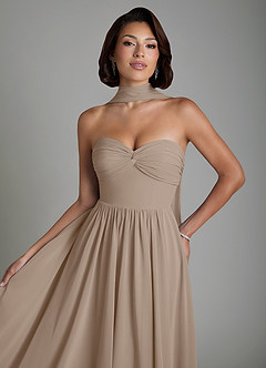 Azazie Petra Abiti da Damigella Abito A-Line in Chiffon Corsetto Taupe image6