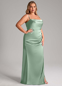 Azazie Leonis Vestidos de damas de honor Vestido de Agave de Satén Elástico de Corte Sirena Convertible con Plisado image13