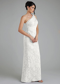 Azazie Akilah Bridesmaid Dresses White Mermaid One Shoulder Floral Burnout Dress image3