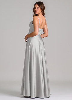 Azazie Amani Abiti da Damigella Abito A-Line in Raso Elasticizzato Plissettato Argento image2