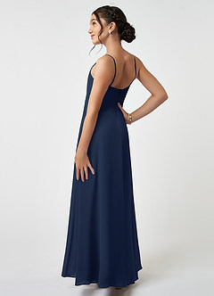 Azazie Collette Junior A-Linie Gestreift Chiffon Kleid Dunkelmarine image4