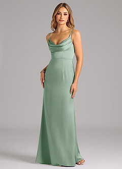 Azazie Aimee Bridesmaid Dresses Agave A-Line Sweetheart Neckline Stretch Satin Dress image1