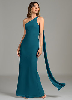 Azazie Juniper Bridesmaid Dresses Ink Blue Mermaid One Shoulder Chiffon Dress image3