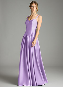 Azazie Evadina Suknie dla druhen Linia A Gorset Satyna elastyczna Do ziemi Sukienka image3