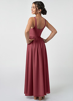 Azazie Keyla Junior Abito A-Line in Chiffon Plissettato Merlot image4