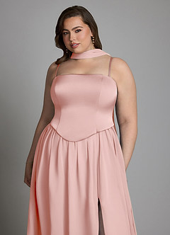 Azazie Cadence Robes de demoiselle d'honneur Robe Trapèze Convertible en Satin extensible Corset Rose Poudré image17
