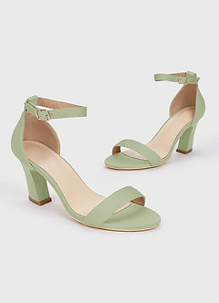 front Matching Color Stretch Satin One Strap Buckle Chunky Heel Sandals