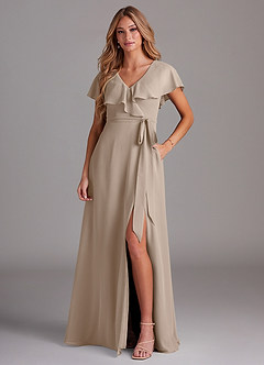 Azazie Lainey Bridesmaid Dresses Taupe A-Line with Pockets Chiffon Dress image1
