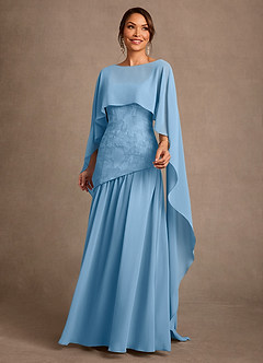Azazie Flossie Mother of the Bride Dresses Steel Blue A-Line Pleated Chiffon Dress image3