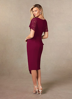 Azazie Eloise Mother of the Bride Dresses Burgundy Sheath Pleated Stretch Crepe Dress image6