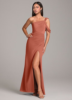Azazie Wynter Bridesmaid Dresses Clay Sheath Off the Shoulder Chiffon Dress image4