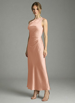 Azazie Emerson Bridesmaid Dresses Rose Gold Mermaid Off the Shoulder Stretch Satin Dress image4