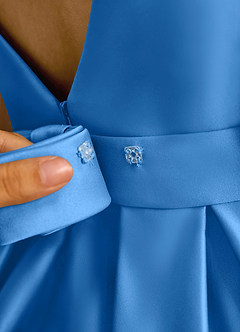 Azazie Mapel vestidos de niña de las flores Vestido de Azul Grisaceo de Satin Mate de Princesa con Plisado image8