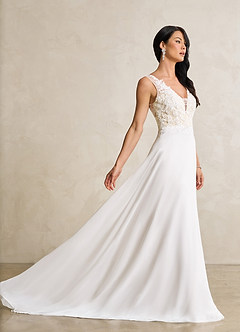 Azazie Trixie Abiti da Sposa Abito A-Line in Chiffon Lustrini Bianco Diamante Champagne image5