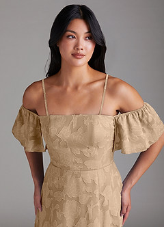 Azazie Sue Robes de demoiselle d'honneur Robe Trapèze Convertible en Blumen-Burnout Épaule décolletée Champagne image2