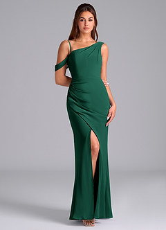 Azazie Madelyn Bridesmaid Dresses Emerald Mermaid One Shoulder Chiffon Convertible Dress image3